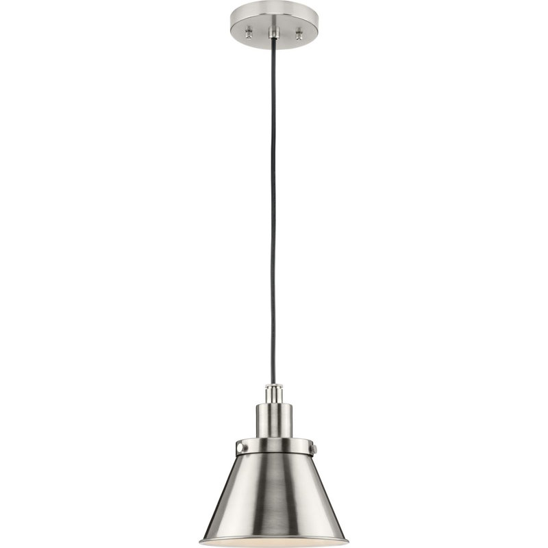 Luminaire suspendu conique à 1 lumière Landrich, Nickel brossé, Nickel brossé