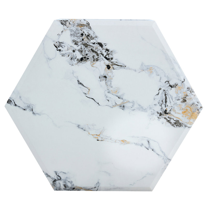 Hexagonal MDF Coffee Table, White Marbl Pattern Stickers, Multi-Hole Design To Give More Storage Space, Simple And Convenient Design Makes It Suitable For All Kinds Of Style Scenes. 25*21.6