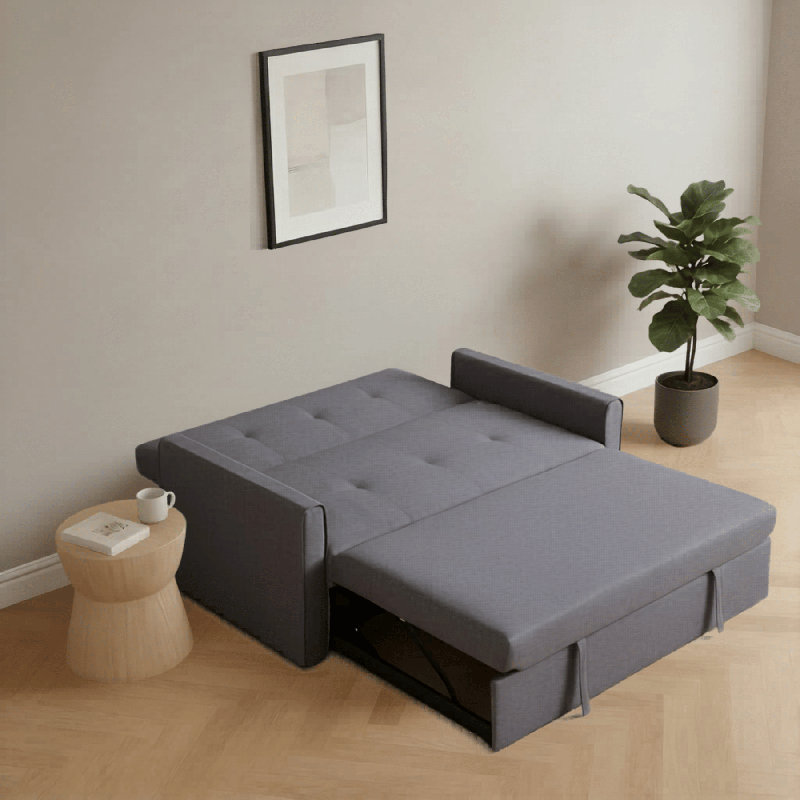 Nyrell 2 Seater Extra Wide Fabric Sofa Bed, Grey Linen