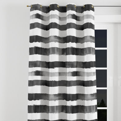 Rideaux obscurcissant à rayures - Rideau à œillets noir et blanc moderne - 1 panneau