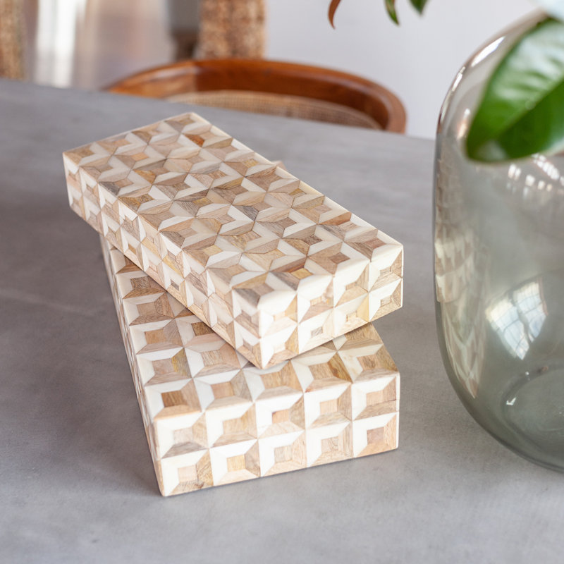 Boîte décorative en bois et os, Brun