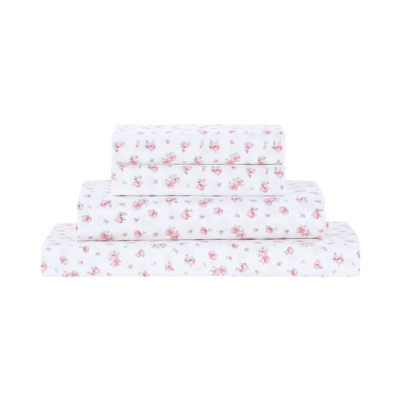 Ensemble de draps en microfibre 4 pièces Modern, Ivory Floral, California King Sheet Set with 2 Pillowcases