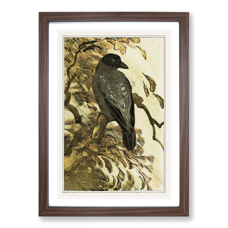 Hooded Crow by Theo Van Hoytema - Picture Frame Painting, 65cm H x 48cm W x 2cm D, Walnut Framed