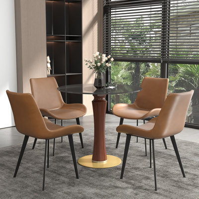 Nexus 5-Piece Modern Round Tempered Glass Conference Table Set With 4 Leather Chairs