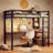 Loft Bed Twin Size with L Shaped Desk and Shelves, Metal Bed Frame Power Outlet and LED Lighted-405782117