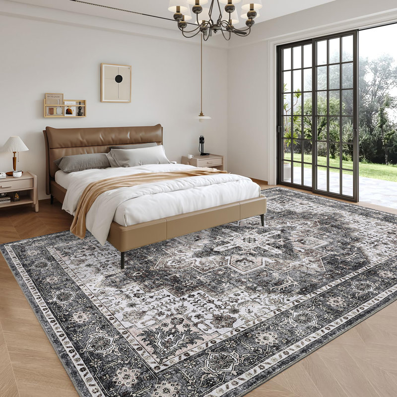 Machine Washable Vintage Rug Non Slip Rug Retro Floor Cover Foldable Carpet for Living Room Bedroom Playroom Dorm Home Office