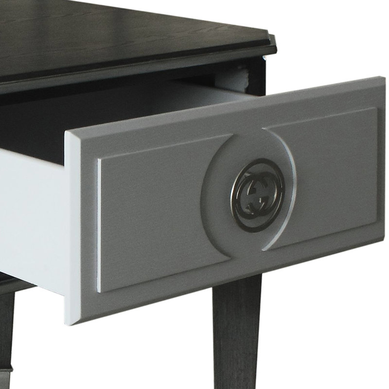 Table d'appoint moderne en gris anthracite et gris avec rangement pratique et finition de chambre à coucher contemporaine