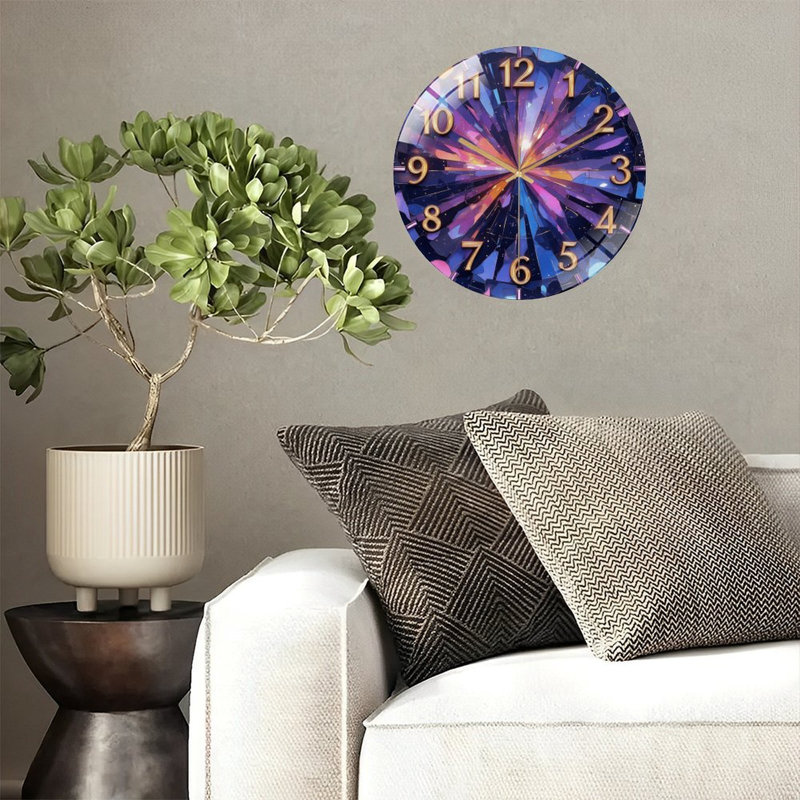 Horloge murale avec vitrail de l'horloge - Horloge murale moderne en verre 12 po