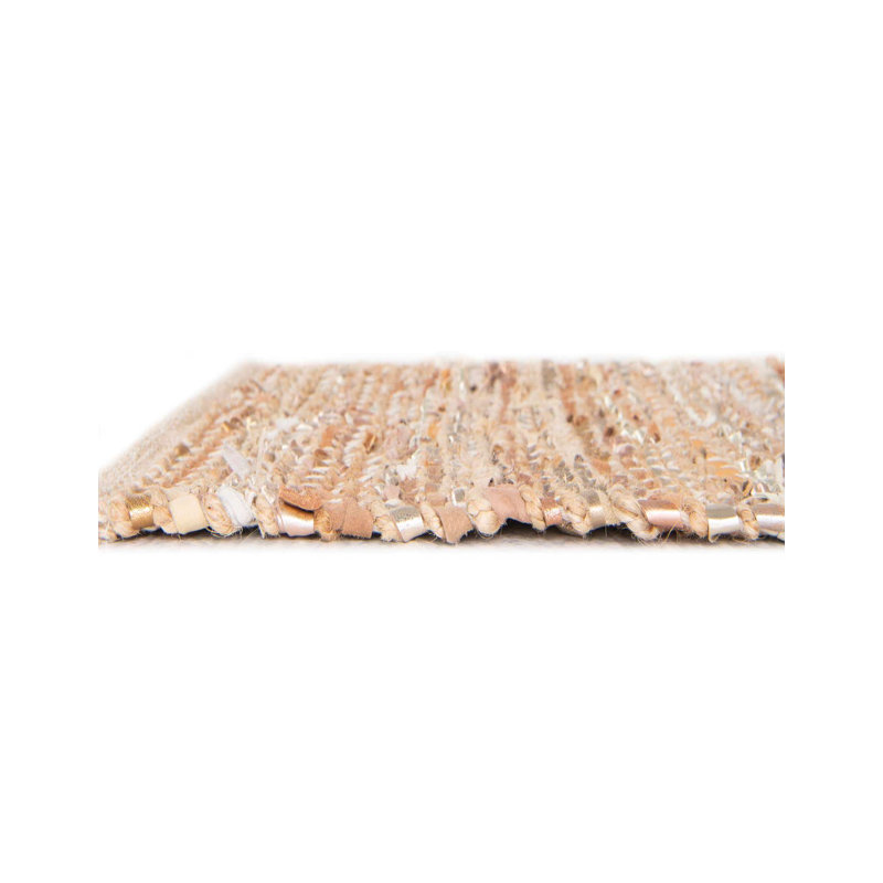 Handwoven Ivory and Brown Leather Jute Rectangular Rug