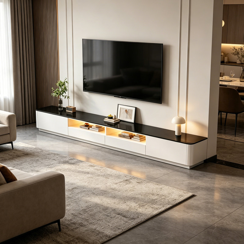 Meuble télé moderne avec tiroirs, 14.17" H x 86.61" W x 11.81" D