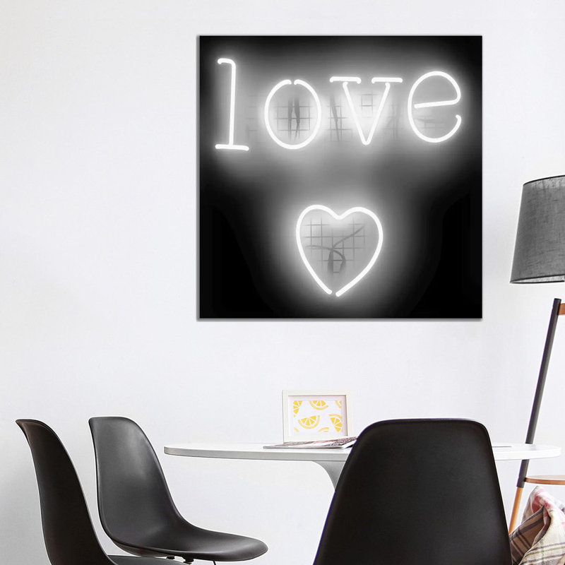 Neon Love Heart Whiteon Black by Hailey Carr - Wrapped Canvas Print, 93.98 cm H x 93.98 cm W x 1.91 cm D