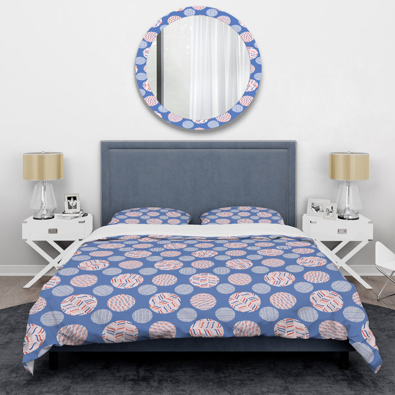 Motif de cercle bleu - ensemble de housse de couette abstrait - polyester microfibre