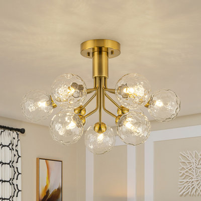 Plafonnier semi-encastré 9 lumières en verre texturé 9 lumières