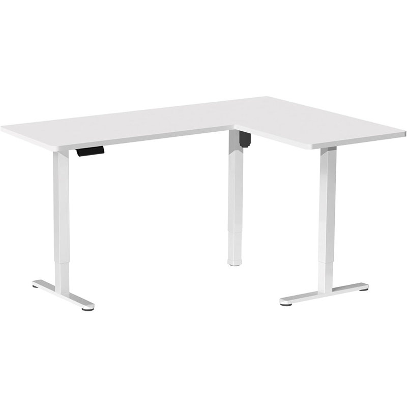 Bureau de coin en L pour bureau debout - 63 po x 55 po - Hauteur réglable - Plateau et cadre blancs