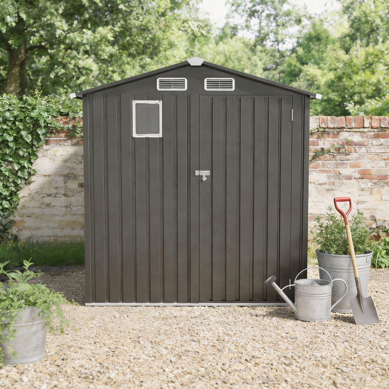 6X3.6Ft Metal Outdoor Storage Shed, Gray With Window & Lockable Door