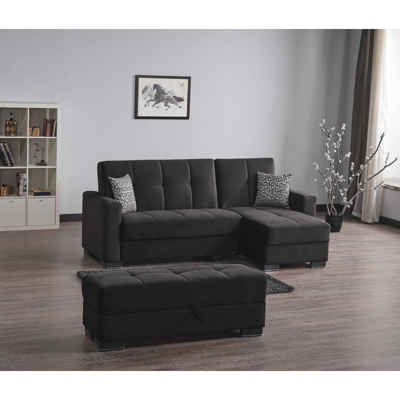 Legacy Fabric Upholstered Ottoman with Storage, Black Microfiber