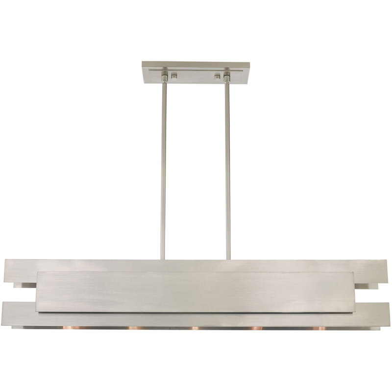 Luminaire suspendu linéaire à 5 lumières, Nickel brossé