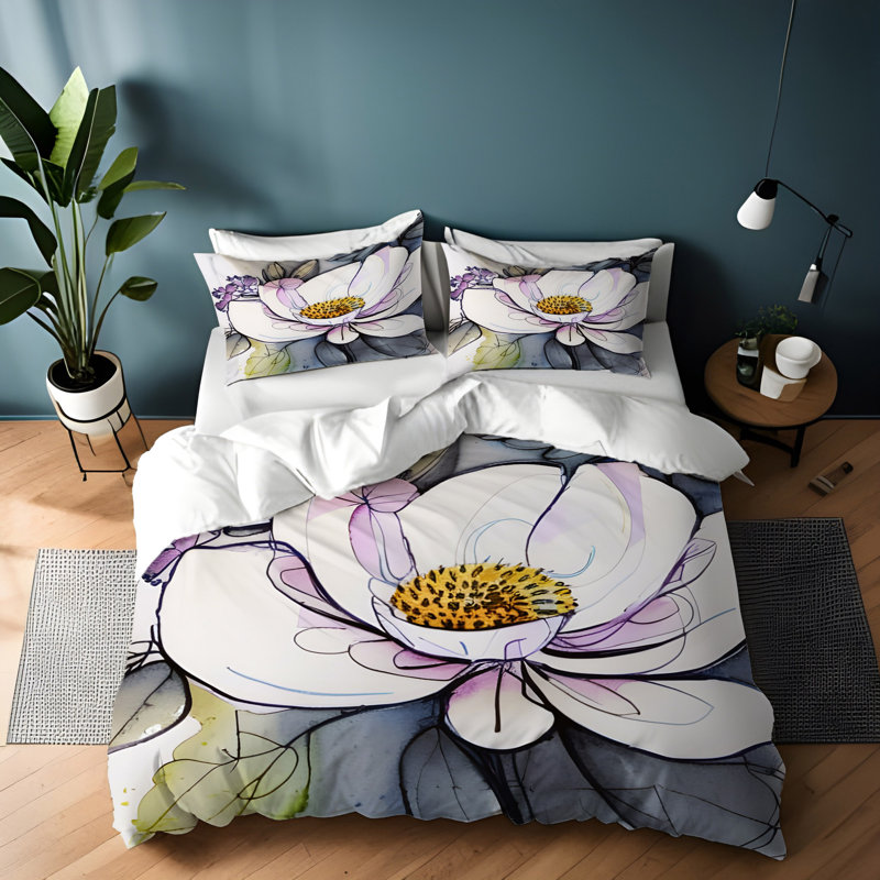 Polyester Floral Duvet Cover, King Duvet Cover + 2 King Shams