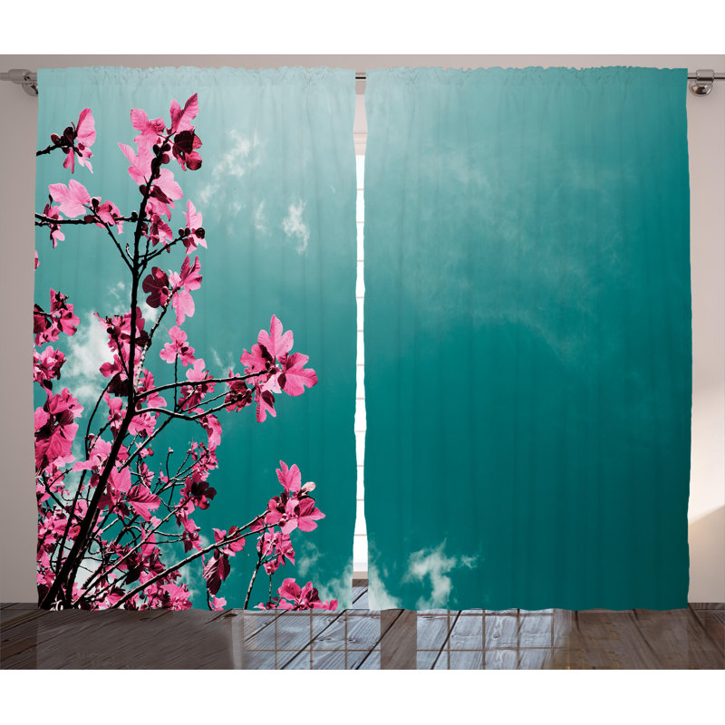 Flower Fig Tree Semi-Sheer Rod Pocket Curtain Panels, 54" W x 84" L