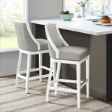 Ellie 19" Wide Solid Rubber Wood Frame Linen Fabric Counter Height Swivel Stool With Back