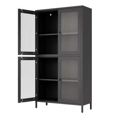 Classic Metal Storage Cabinet Display Cabinet With 4 Glass Doors 4 Shelves Cabinet Freestanding Bookcase Side Cabinet For Home Office Living Room Kitchen Hallway