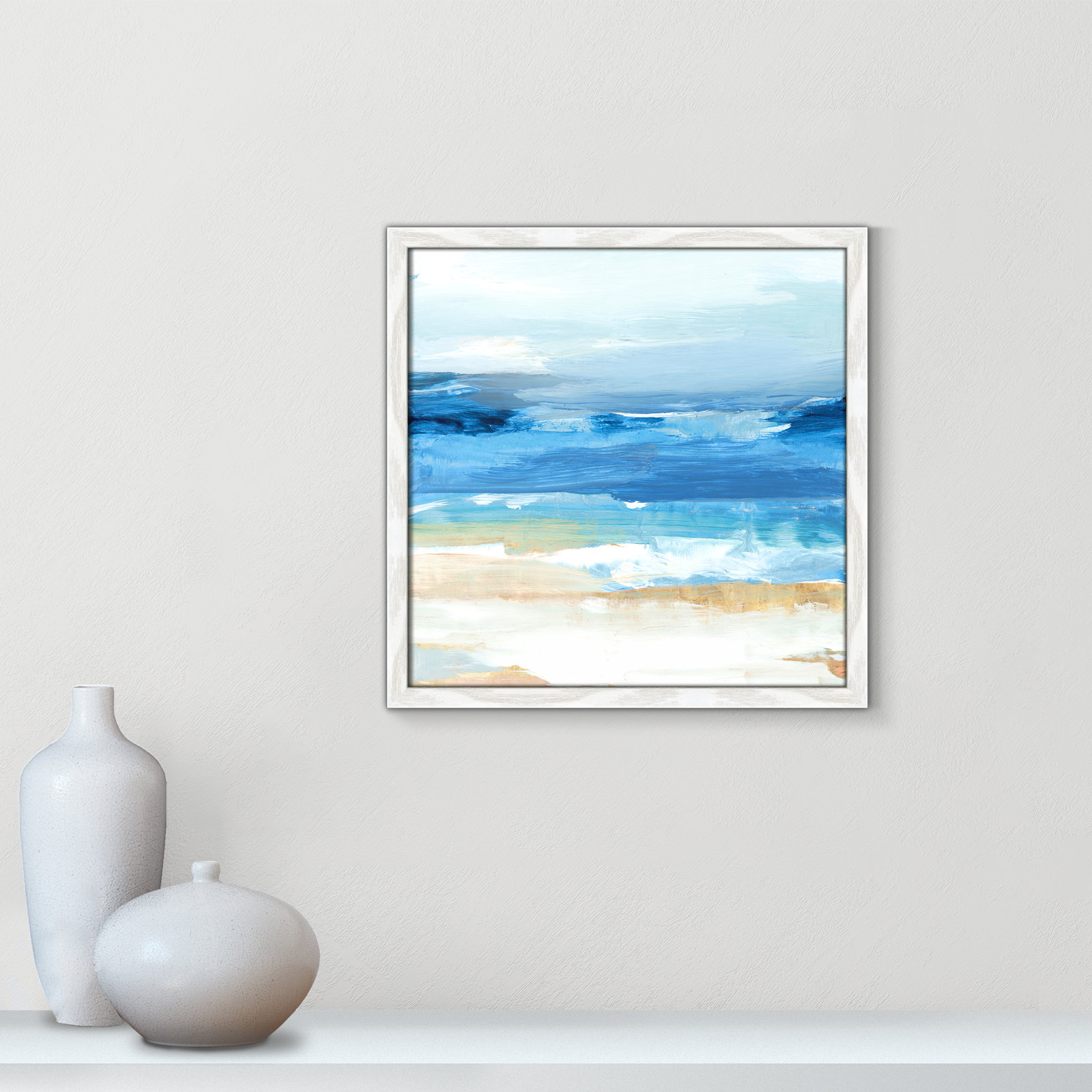 Daphnee "Surface Waves" Painting, 17" H x 17" W x 0.75" D, White Framed