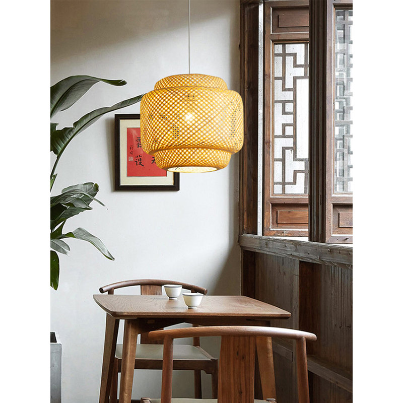 Lustre en abat-jour tissé en bambou naturel Wabi-Sabi, H 20,47 po x l 19,69 po x P 19,69 po