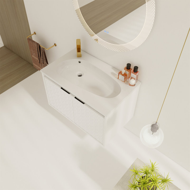 Meuble-lavabo mural de 30 po avec lavabo, portes à fermeture douce, idéal pour les petites salles de bain et un rangement efficace