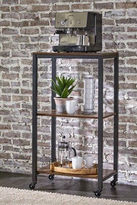 Transitional Black and Brown Bar Cart with Storage