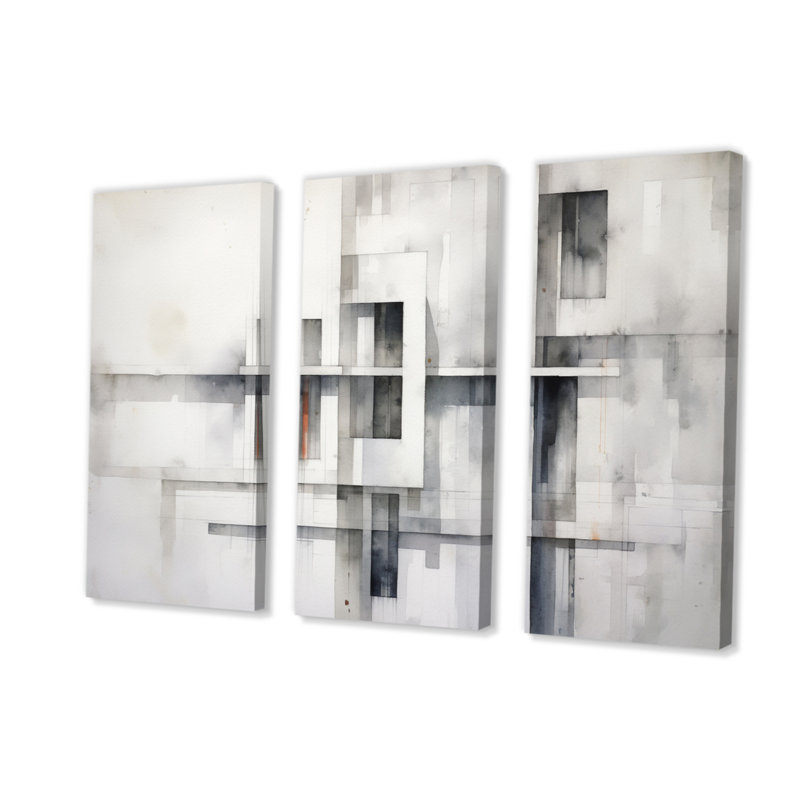 Gris abstrait zen III - 3 impressions sur toile tendue, H 28 po x l 36 po x P 1 po