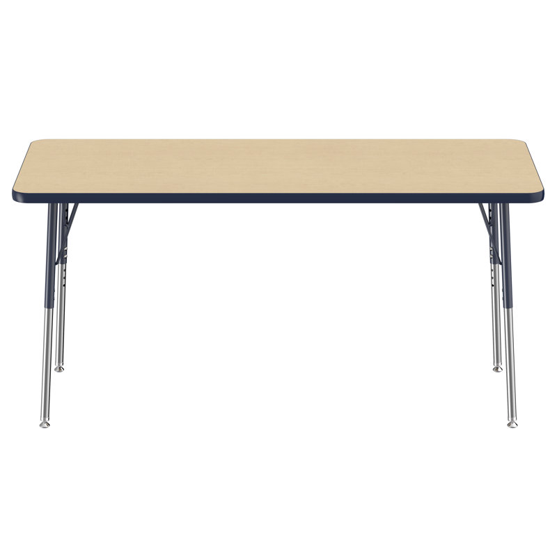 Table d'activité rectangulaire à hauteur réglable en forme de T, 24 po x 60 po, Érable / Bleu marine