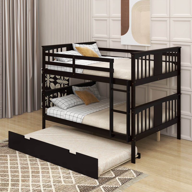 Lit superposé double au-dessus de double avec lit gigogne simple et échelle, Espresso