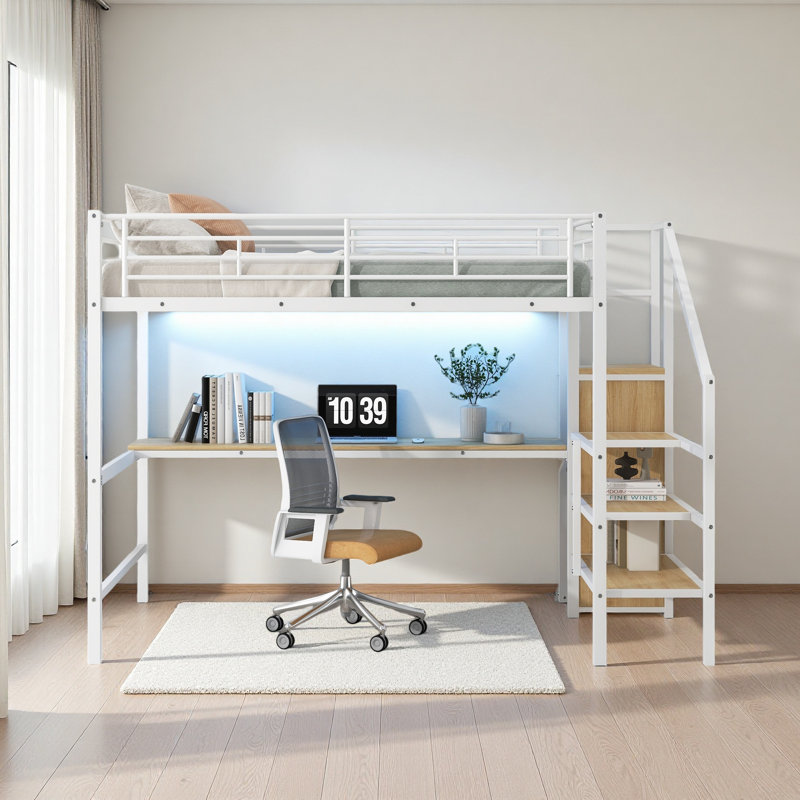 Kids Full Loft Bed, White