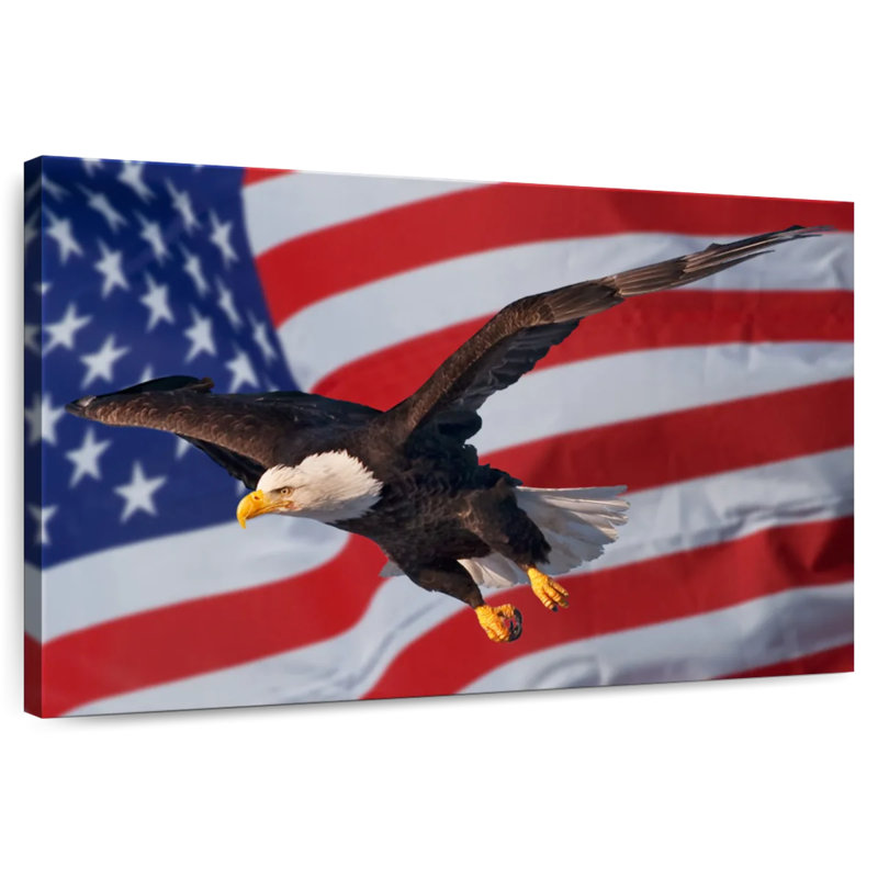 Lelar US Flag And Flying Bald Eagle, 30" H x 45" W