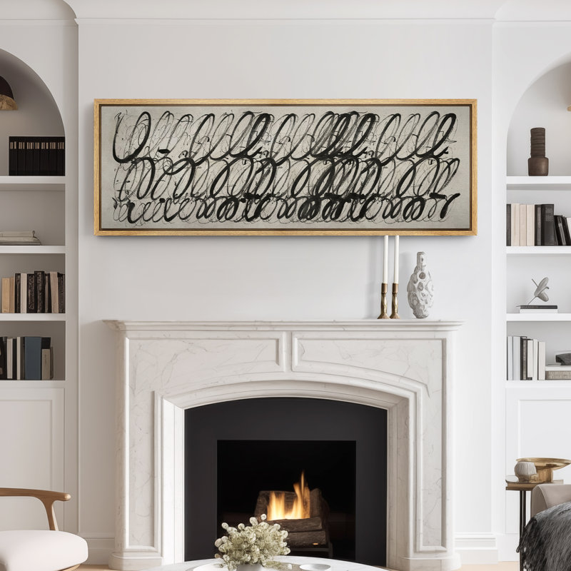 Abstract Pastel Lines " Abstract Calligraphy Black Ink Art Modern Art Calm Warm Extra Large Artwork Pictures ", 20" H x 60" W