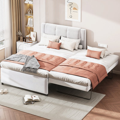 Multifunctional Upholstered Platform Bed With Trundle, Offering Versatile Sleeping Options And Space-Saving Design For Comfortable Living