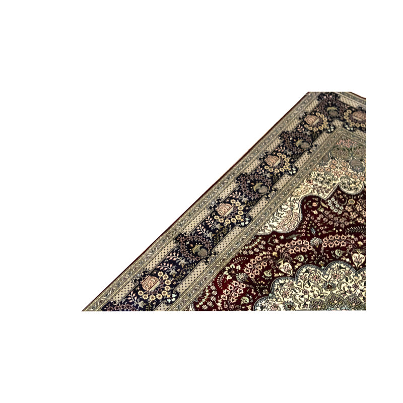 Hand-Knotted High-Quality Red and Blue Area Rug