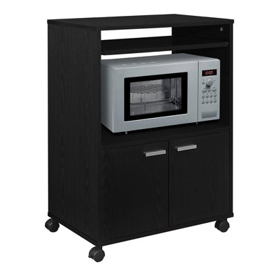 Arm?ns Microwave Cabinet with Storage and Upper Pull Out Shelf - 2 Door Cabinet Kitchen Storage Cart - Laminate Wood Kitchen Cart with Lockable Castors Wheels