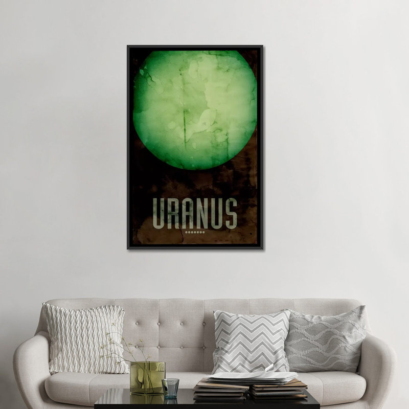 « the planet uranus », impression sur toile tendue, H 26 po x l 18 po x P 1,5 po, Toile avec cadre noir, Pas de tapis
