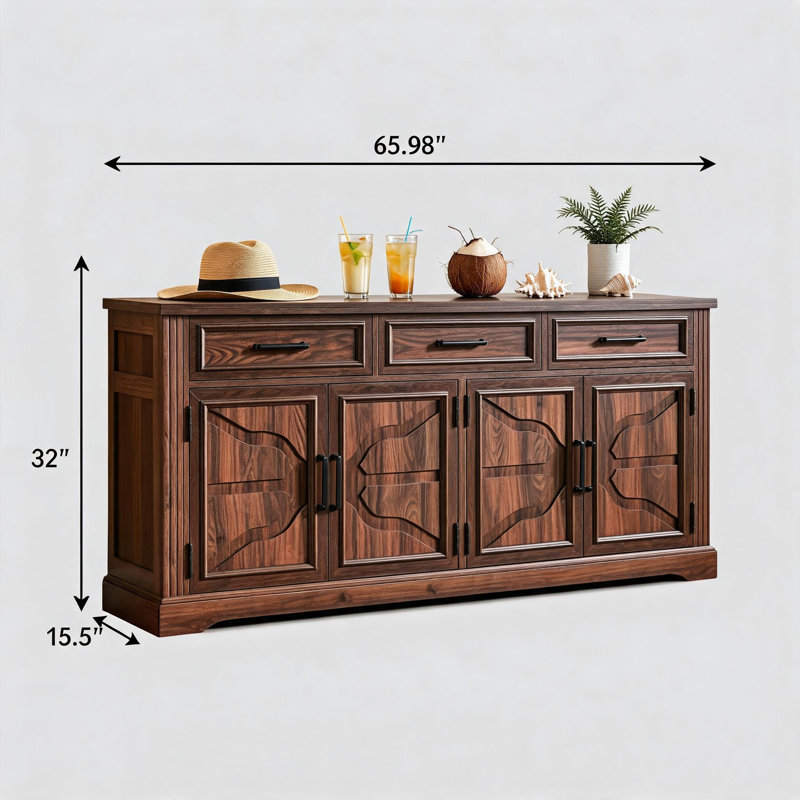 66" Modern Farmhouse Sideboard Buffet Cabinet with Storage, Embossed 3 Drawers and 4 Doors Storage Cabinet, Large Coffee Bar Station for Dining Room Kitchen Living Room.