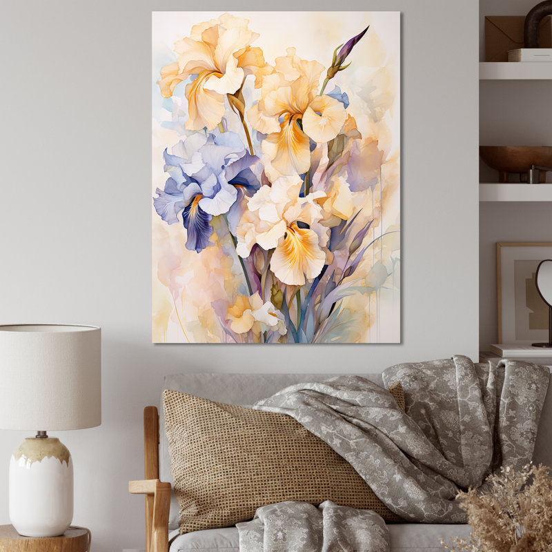 «Beige et bleu» Minimalisme Irises Serenity Blooms III sur toile, Toile tendue, H 40 po x l 30 po x P 1,5 po