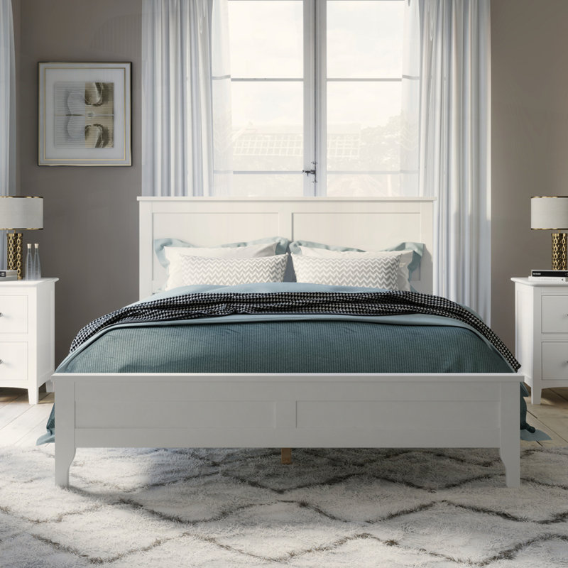 Lit plateforme en bois robuste avec un design exquis pour un sommeil relaxant, Blanc, Très grand