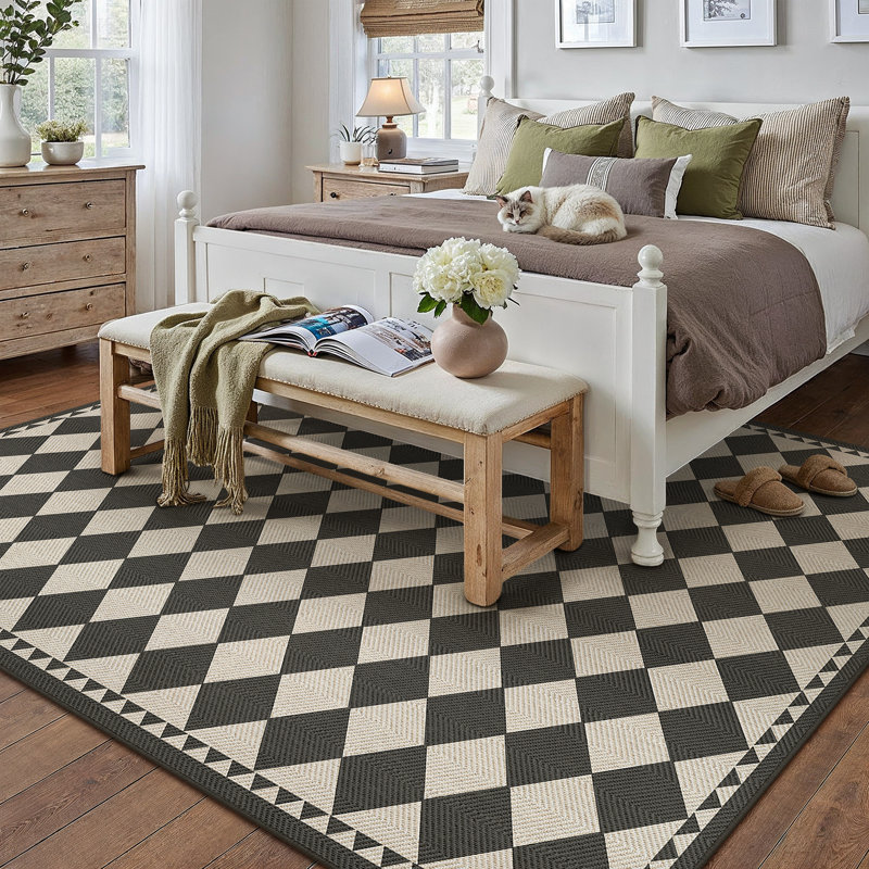  Tapis intérieur / extérieur Geovia, Black/Beige, Rectangle 5' x 8'