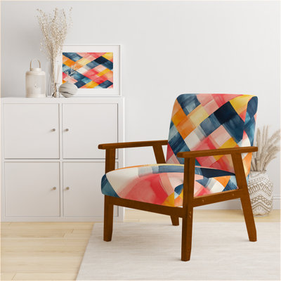 Abstract Geometric Upholstered Chair - Diagonal Grid with Negative Space Arm Chair