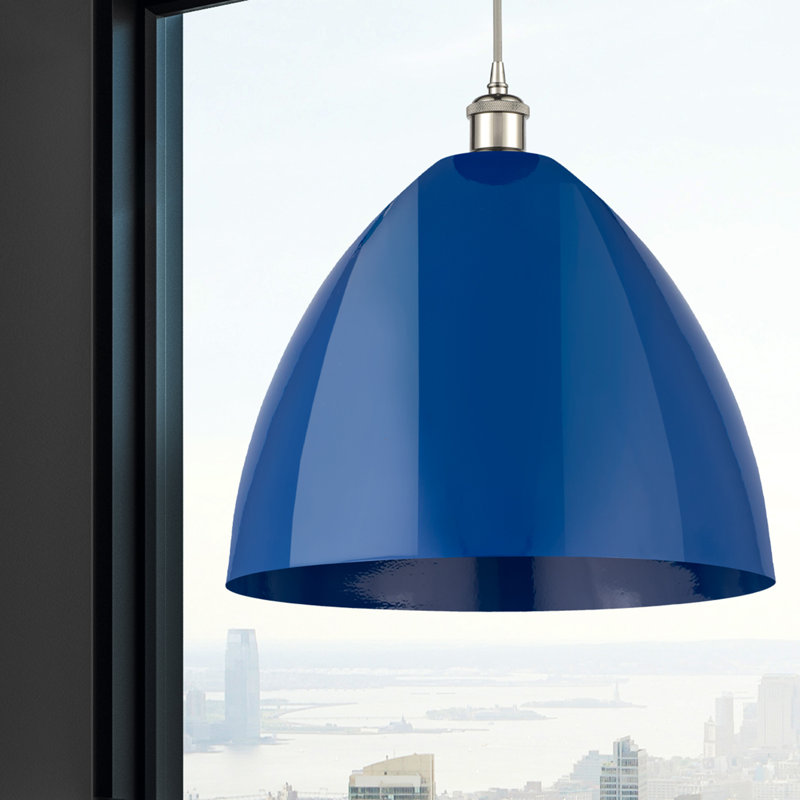 Luminaire suspendu conique 1 lumière, Bleu, Argent