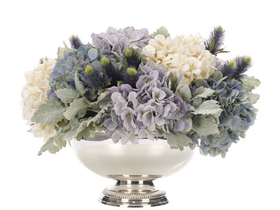 Hydrangea, Blue Cream, Footed Bowl, 19wx19dx15h
