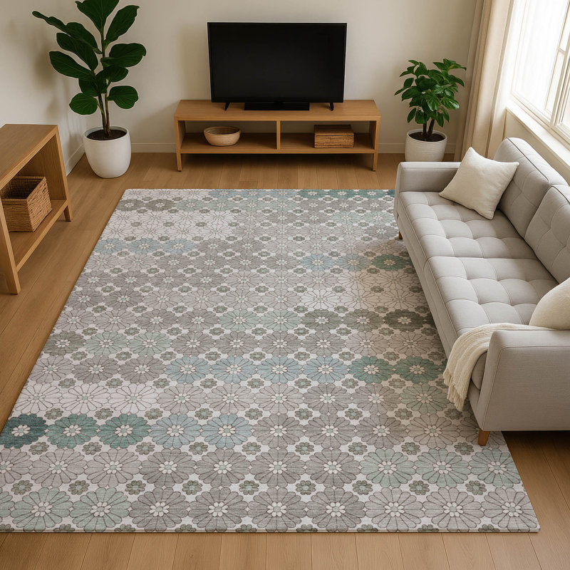 Tapis géométrique Premium lavable à la machine Varasteh AMF1678, Rectangle 10 pi x 14 pi