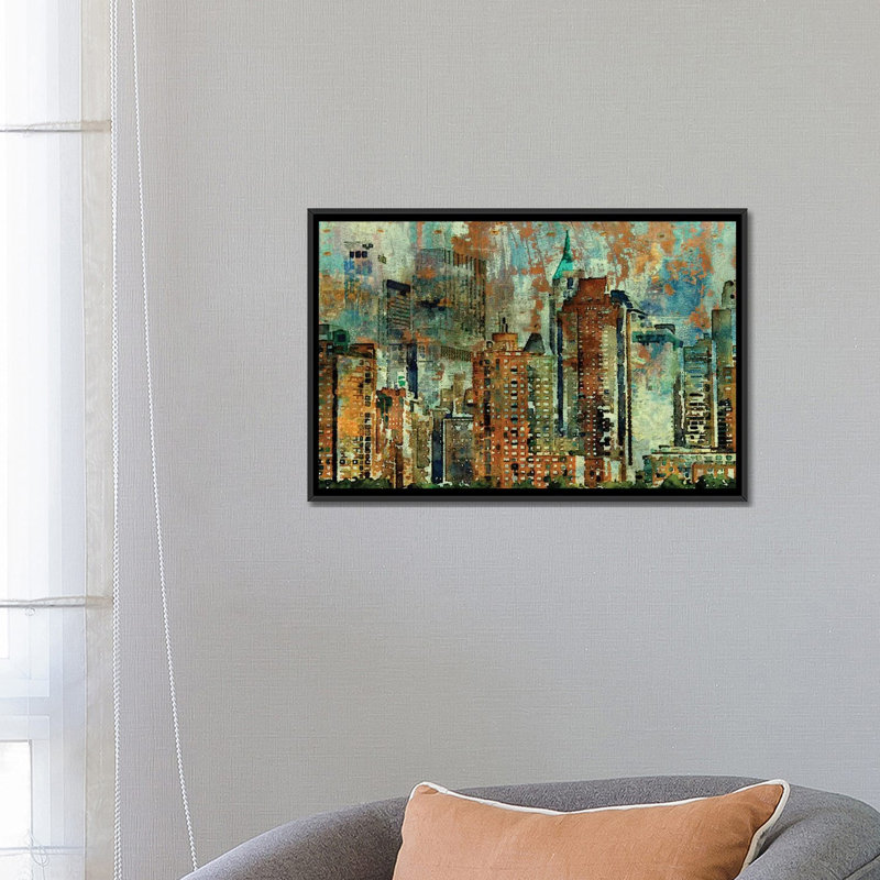 Reproduction d’art sur toile tendue new york, H 18 po x l 26 po x P 1,5 po, Toile avec cadre noir, Pas de tapis