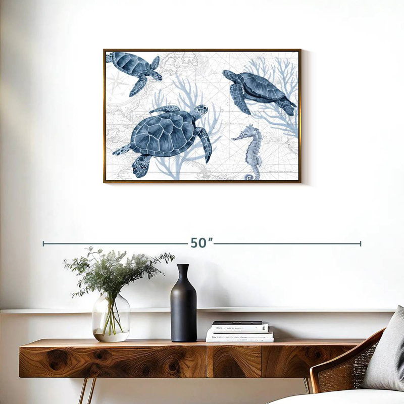 Bleu profond I sur blanc, Cadre flottant doré, 46 po x 31 po