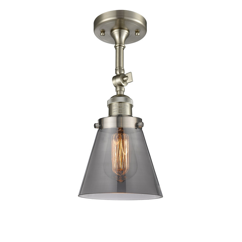 Milazzo Glass Semi Flush Mount, 13.5" H x 6.25" W x 6.25" D, Smoked, Brushed Satin Nickel
